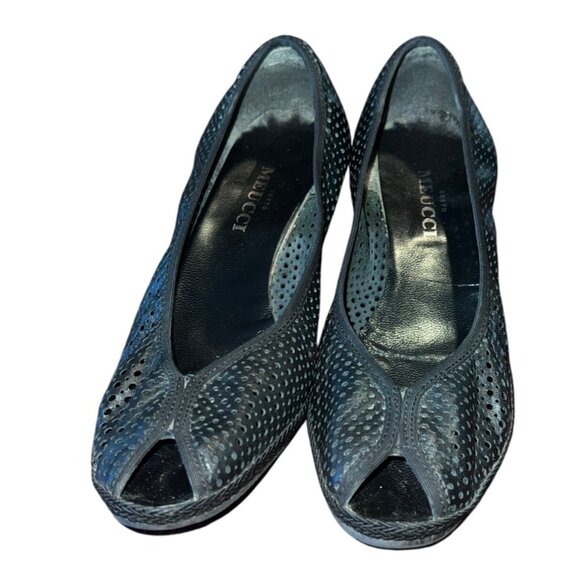 Melucci Womens Black Perforated Peep-Toe Wedge Shoes Size 7.5 - Picture 7 of 8